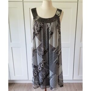 Kaelyn Max Dress Womens XL Grey Slip Patchwork Beaded Neckline Sleeveless